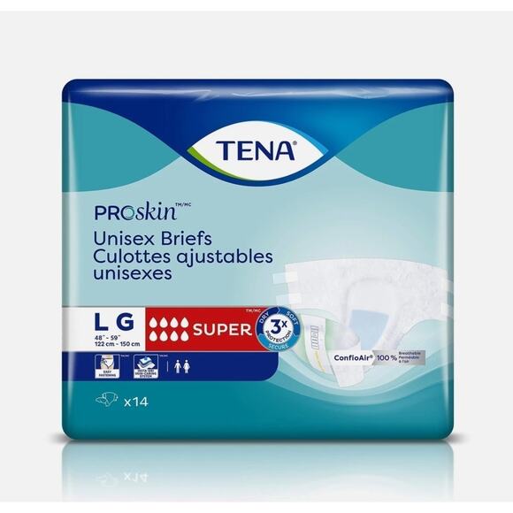 Incontinence Aids, Large Proskin Unisex Super Briefs, 14 Count, Waist 40"-59" - Picture 1 of 7